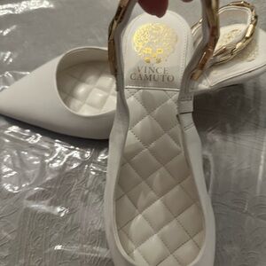 Vince Camuto White Heels with Gold Accents